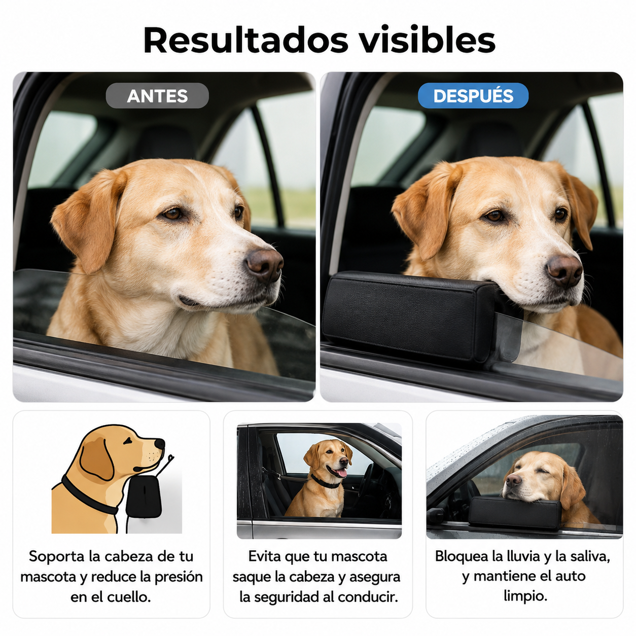 Ventana Feliz — Reposacabezas para Perros en Auto